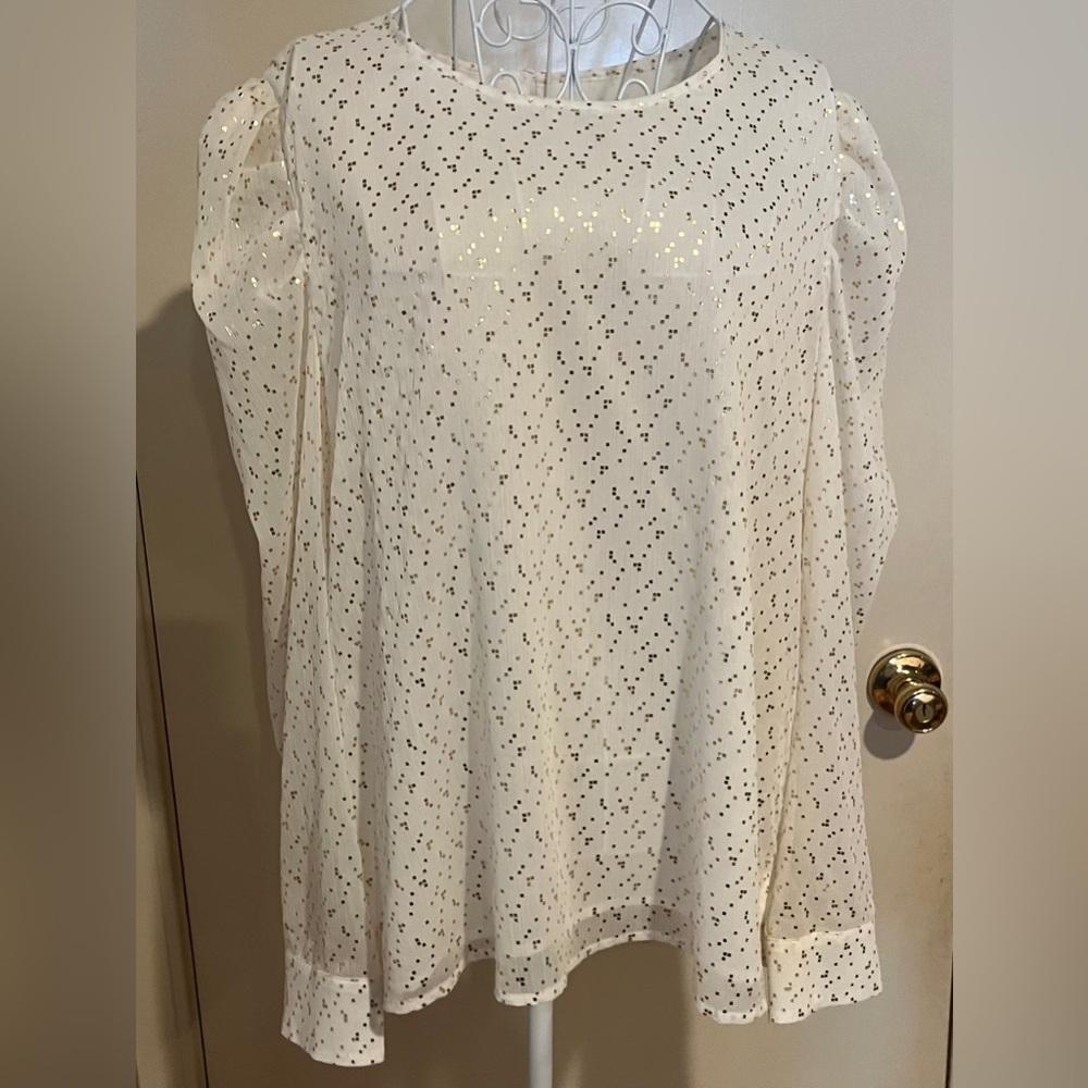 Vince Camuto Ivory Puff Shoulder  Blouse Gold Confetti L NWT